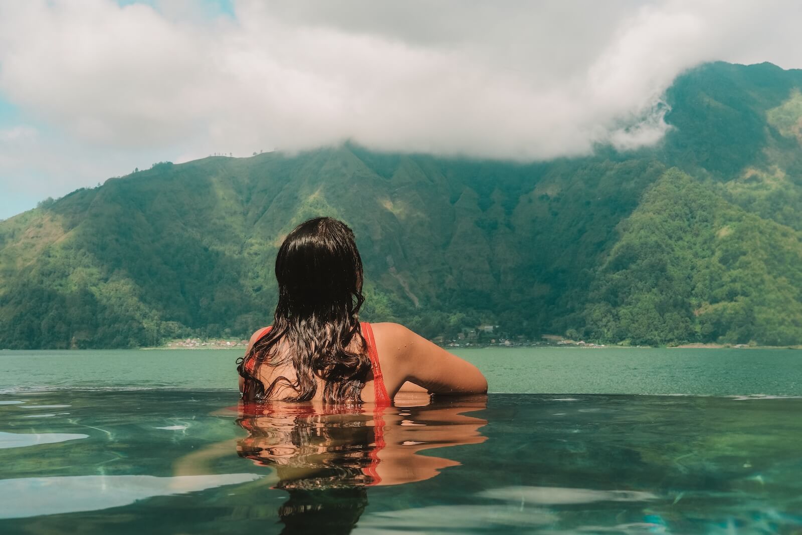 lady relaxing in hot spring